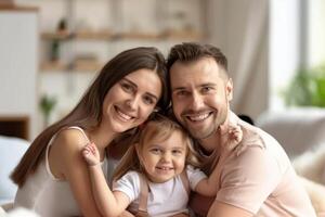 Happy American family having fun time at home photo