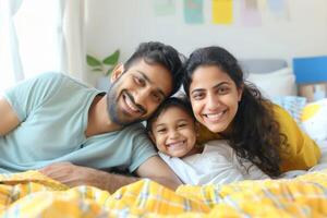 Happy Indian family having fun time at home photo