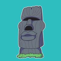 a drawing of a stone statue moai with a green ribbon around it. vector