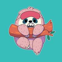 cute sloth hanging on a tree branch with an eye patch for sleeping vector