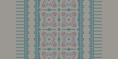 Peruvian pattern Seamless Mughal architecture Motif embroidery, Pixel Ikat embroidery Design for Print endless arabesque cloth dupatta shawl bandana print silk kurta men vector