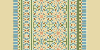 Peruvian pattern Seamless Mughal architecture Motif embroidery, Pixel Ikat embroidery Design for Print tapestry floral kimono repeat pattern lacing spanish motif vector
