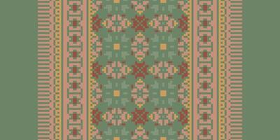 Patola sari Seamless Bandana print silk Motif embroidery, Pixel Ikat embroidery Design for Print pattern vintage flower folk navajo patchwork pattern vector
