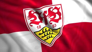 VfB Stuttgart German sports club flag of red and white colors, seamless loop. Motion. Football club bright flag. For editorial use only. video