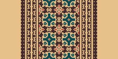 Kilim Pattern Seamless Scandinavian pattern Motif embroidery, Pixel Ikat embroidery Design for Print egyptian pattern tibetan mandala bandanna vector