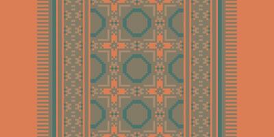 Dupatta Pattern Seamless Native American, Motif embroidery, Pixel Ikat embroidery Design for Print tie dyeing pillowcase sambal puri kurti mughal architecture vector