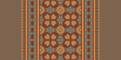 Dupatta Pattern Seamless Bandana print silk Motif embroidery, Pixel Ikat embroidery Design for Print pattern vintage flower folk navajo patchwork pattern vector