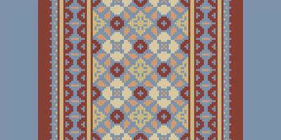 Silk fabric Patola sari Pattern Seamless Mughal architecture Motif embroidery, Pixel Ikat embroidery Design for Print pattern vintage flower folk navajo patchwork pattern vector