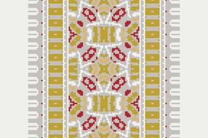 Plazo pattern Seamless Mughal architecture Motif embroidery, Pixel Ikat embroidery Design for Print Texture fabric saree sari carpet. kurta patola saree vector