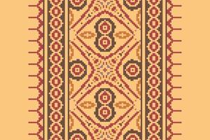 Pixel Cross Stitch pattern with Floral Designs. Traditional cross stitch needlework. Geometric Ethnic pattern, Embroidery, Textile ornamentation, fabric, Hand stitched pattern, Cultural stitching vector