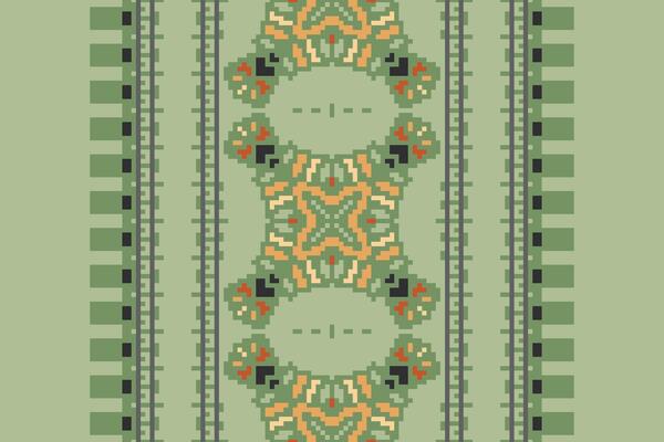 Pixel Cross Stitch pattern with Floral Designs. Traditional cross stitch needlework. Geometric Ethnic pattern, Embroidery, Textile ornamentation, fabric, Hand stitched pattern, Cultural stitching