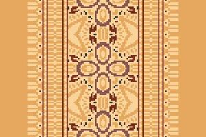 Pixel Cross Stitch pattern with Floral Designs. Traditional cross stitch needlework. Geometric Ethnic pattern, Embroidery, Textile ornamentation, fabric, Hand stitched pattern, Cultural stitching vector