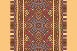 Pixel Cross Stitch pattern with Floral Designs. Traditional cross stitch needlework. Geometric Ethnic pattern, Embroidery, Textile ornamentation, fabric, Hand stitched pattern, Cultural stitching vector