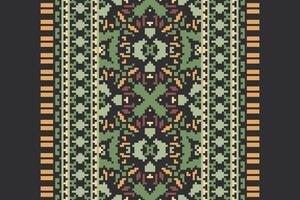 Pixel Cross Stitch pattern with Floral Designs. Traditional cross stitch needlework. Geometric Ethnic pattern, Embroidery, Textile ornamentation, fabric, Hand stitched pattern, Cultural stitching vector