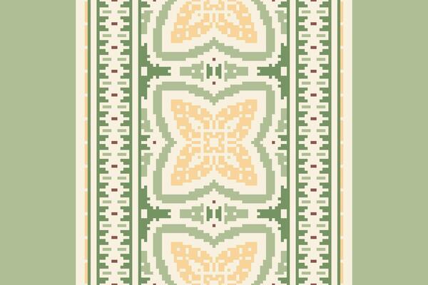 Pixel Cross Stitch pattern with Floral Designs. Traditional cross stitch needlework. Geometric Ethnic pattern, Embroidery, Textile ornamentation, fabric, Hand stitched pattern, Cultural stitching