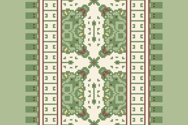 Pixel Cross Stitch pattern with Floral Designs. Traditional cross stitch needlework. Geometric Ethnic pattern, Embroidery, Textile ornamentation, fabric, Hand stitched pattern, Cultural stitching