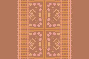 Pixel Cross Stitch pattern with Floral Designs. Traditional cross stitch needlework. Geometric Ethnic pattern, Embroidery, Textile ornamentation, fabric, Hand stitched pattern, Cultural stitching vector