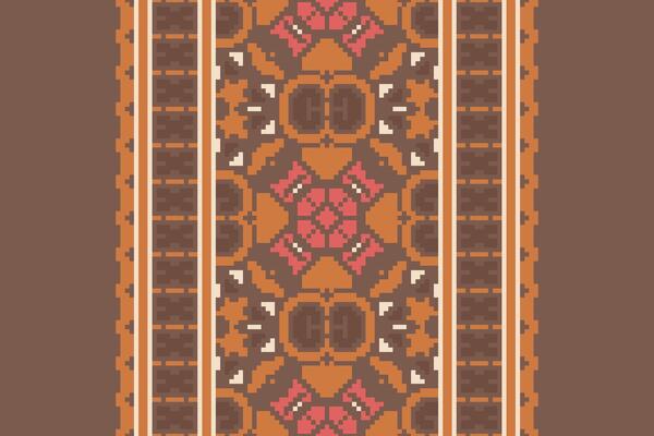 Pixel Cross Stitch pattern with Floral Designs. Traditional cross stitch needlework. Geometric Ethnic pattern, Embroidery, Textile ornamentation, fabric, Hand stitched pattern, Cultural stitching