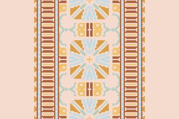 Pixel Cross Stitch pattern with Floral Designs. Traditional cross stitch needlework. Geometric Ethnic pattern, Embroidery, Textile ornamentation, fabric, Hand stitched pattern, Cultural stitching