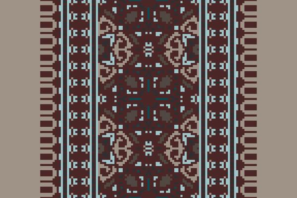 Pixel Cross Stitch pattern with Floral Designs. Traditional cross stitch needlework. Geometric Ethnic pattern, Embroidery, Textile ornamentation, fabric, Hand stitched pattern, Cultural stitching