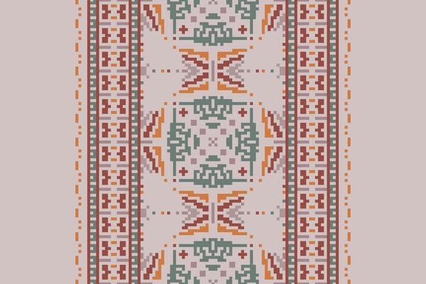 Pixel Cross Stitch pattern with Floral Designs. Traditional cross stitch needlework. Geometric Ethnic pattern, Embroidery, Textile ornamentation, fabric, Hand stitched pattern, Cultural stitching
