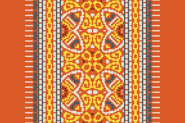 Pixel Cross Stitch pattern with Floral Designs. Traditional cross stitch needlework. Geometric Ethnic pattern, Embroidery, Textile ornamentation, fabric, Hand stitched pattern, Cultural stitching