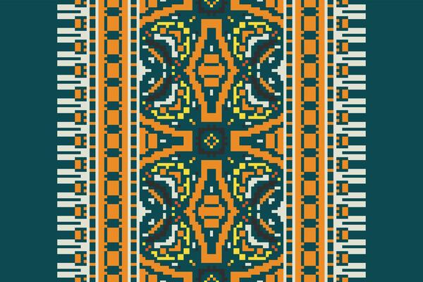 Pixel Cross Stitch pattern with Floral Designs. Traditional cross stitch needlework. Geometric Ethnic pattern, Embroidery, Textile ornamentation, fabric, Hand stitched pattern, Cultural stitching
