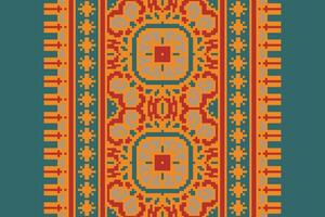 Ghagra Pattern Seamless Mughal architecture Motif embroidery, Pixel Ikat embroidery Design for Print Texture fabric saree sari carpet. kurta patola saree vector
