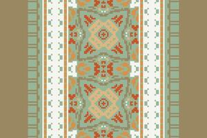 Motif folklore pattern Seamless Native American, Motif embroidery, Pixel Ikat embroidery Design for Print Texture fabric saree sari carpet. kurta patola saree vector