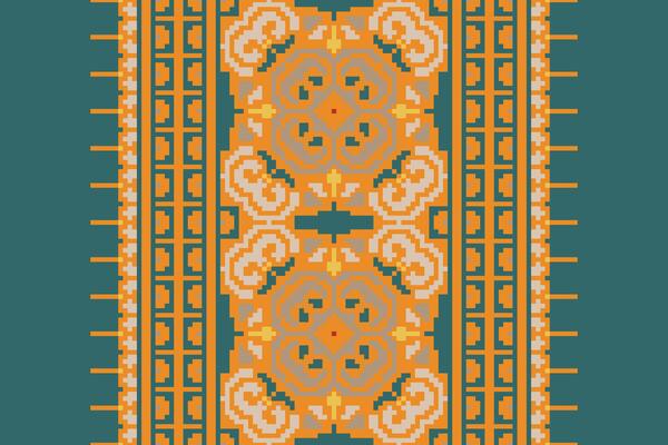 Ghagra Pattern Seamless Mughal architecture Motif embroidery, Pixel Ikat embroidery Design for Print endless arabesque cloth dupatta shawl bandana print silk kurta men