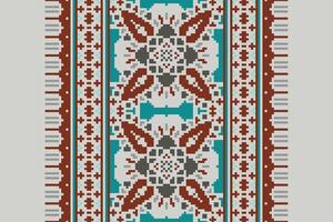 Motif folklore pattern Seamless Native American, Motif embroidery, Pixel Ikat embroidery Design for Print indigenous art aboriginal art pattern floral kurti mughal border vector