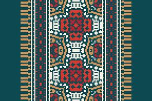 Motif folklore pattern Seamless Bandana print silk Motif embroidery, Pixel Ikat embroidery Design for Print pattern vintage flower folk navajo patchwork pattern vector