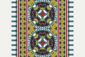Silk fabric Patola sari Pattern Seamless Bandana print silk Motif embroidery, Pixel Ikat embroidery Design for Print pattern vintage flower folk navajo patchwork pattern vector