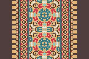 Nordic pattern Seamless Bandana print silk Motif embroidery, Pixel Ikat embroidery Design for Print Texture fabric saree sari carpet. kurta patola saree vector