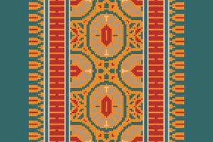 Patchwork pattern Seamless Bandana print silk Motif embroidery, Pixel Ikat embroidery Design for Print border embroidery ancient egypt vector