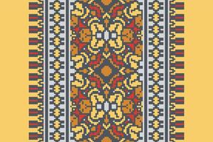 Baroque pattern Seamless Mughal architecture Motif embroidery, Pixel Ikat embroidery Design for Print figure tribal ink on cloth patola sari vector