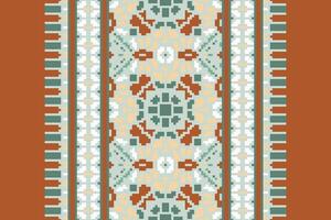 Dupatta pattern Seamless Mughal architecture Motif embroidery, Pixel Ikat embroidery Design for Print figure tribal ink on cloth patola sari vector