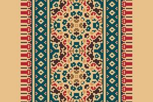 Bukhara pattern Seamless Mughal architecture Motif embroidery, Pixel Ikat embroidery Design for Print vector