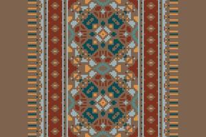 Fashion pattern Seamless Native American, Motif embroidery, Pixel Ikat embroidery Design for Print pattern vintage flower folk navajo patchwork pattern vector