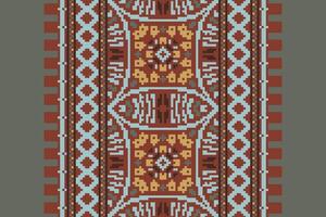 Tissue Dupatta Seamless Bandana print silk Motif embroidery, Pixel Ikat embroidery Design for Print Texture fabric saree sari carpet. kurta patola saree vector