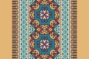 Tissue Dupatta Seamless Mughal architecture Motif embroidery, Pixel Ikat embroidery Design for Print figure tribal ink on cloth patola sari vector