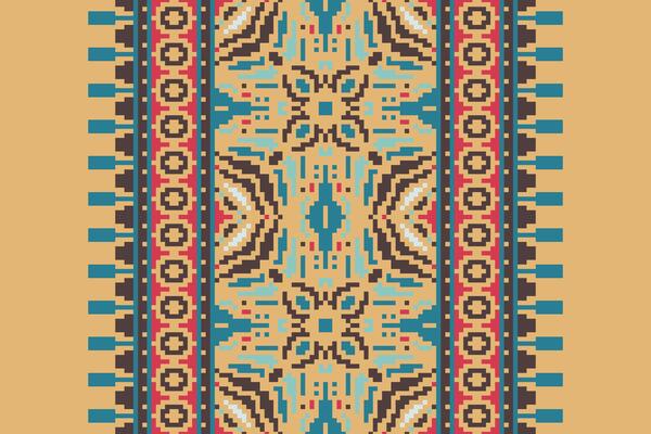 Tissue Dupatta Seamless Mughal architecture Motif embroidery, Pixel Ikat embroidery Design for Print pattern vintage flower folk navajo patchwork pattern