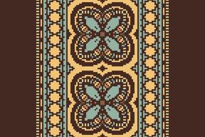 Tissue Dupatta Seamless Scandinavian pattern Motif embroidery, Pixel Ikat embroidery Design for Print indigenous art aboriginal art pattern floral kurti mughal border vector