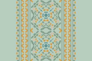 Patola sari Seamless Mughal architecture Motif embroidery, Pixel Ikat embroidery Design for Print endless arabesque cloth dupatta shawl bandana print silk kurta men vector