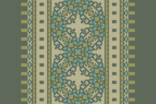 Pixel Cross Stitch pattern with Floral Designs. Traditional cross stitch needlework. Geometric Ethnic pattern, Embroidery, Textile ornamentation, fabric, Hand stitched pattern, Cultural stitching