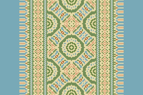 Pixel Cross Stitch pattern with Floral Designs. Traditional cross stitch needlework. Geometric Ethnic pattern, Embroidery, Textile ornamentation, fabric, Hand stitched pattern, Cultural stitching