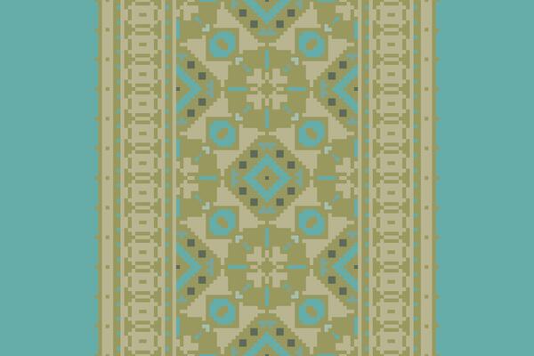 Pixel Cross Stitch pattern with Floral Designs. Traditional cross stitch needlework. Geometric Ethnic pattern, Embroidery, Textile ornamentation, fabric, Hand stitched pattern, Cultural stitching