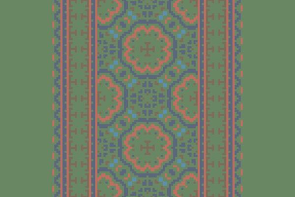 Pixel Cross Stitch pattern with Floral Designs. Traditional cross stitch needlework. Geometric Ethnic pattern, Embroidery, Textile ornamentation, fabric, Hand stitched pattern, Cultural stitching