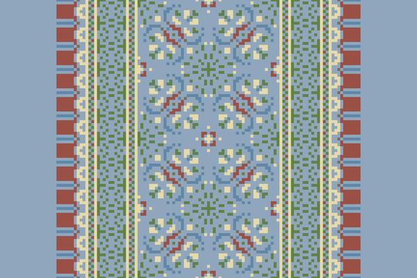 Pixel Cross Stitch pattern with Floral Designs. Traditional cross stitch needlework. Geometric Ethnic pattern, Embroidery, Textile ornamentation, fabric, Hand stitched pattern, Cultural stitching