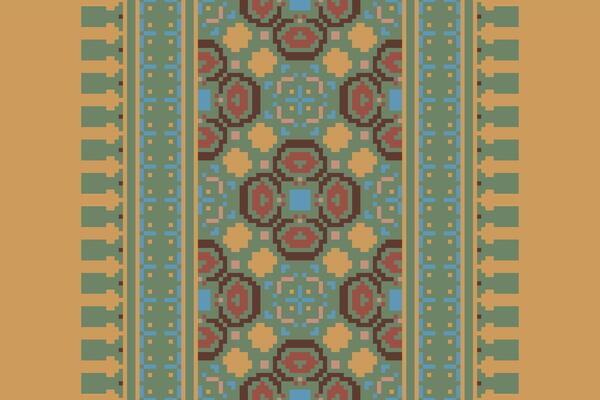 Pixel Cross Stitch pattern with Floral Designs. Traditional cross stitch needlework. Geometric Ethnic pattern, Embroidery, Textile ornamentation, fabric, Hand stitched pattern, Cultural stitching